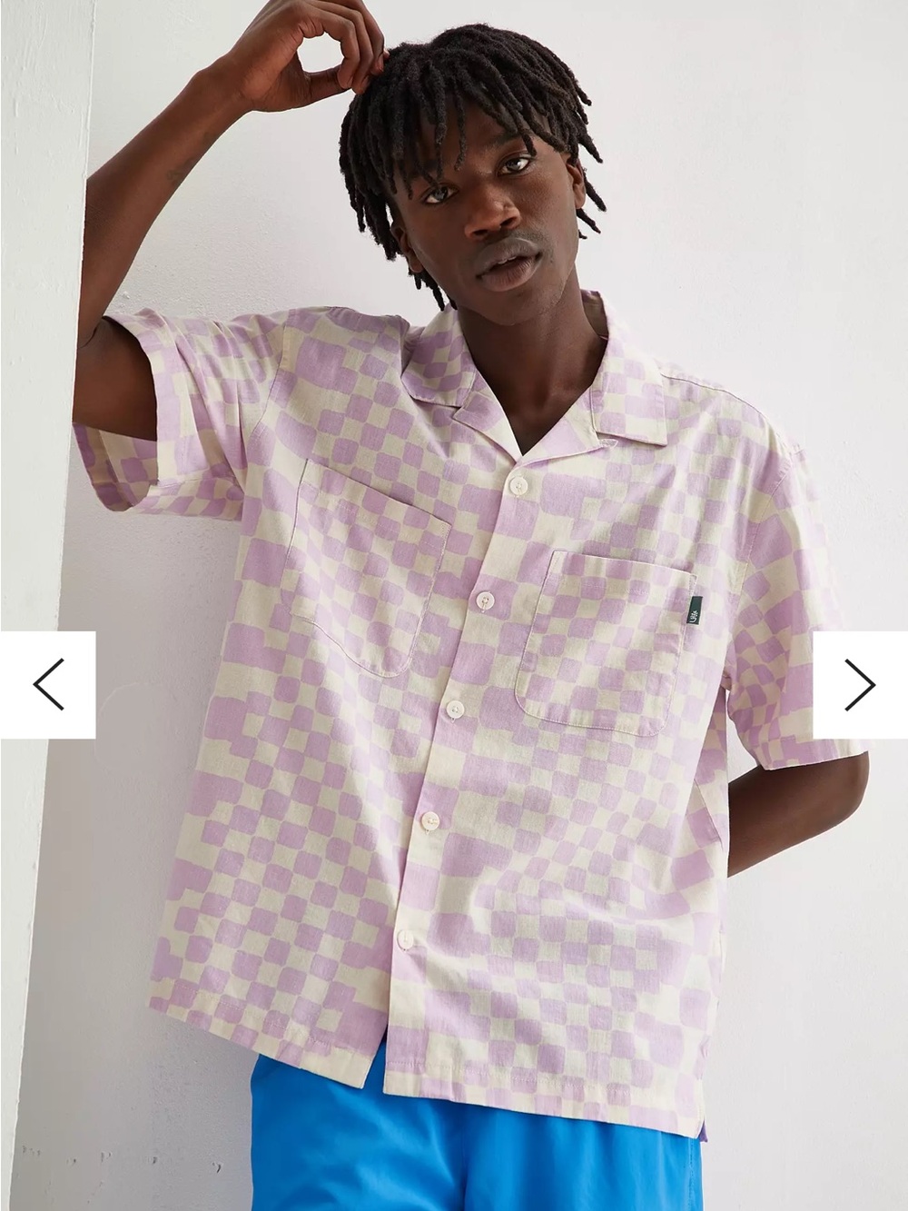 Urban Outfitters Lavender and Cream Checker Short-Sleeve Button Shirt